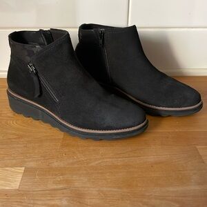 Clarks Sharon Ease Black Suede Ankle Boots